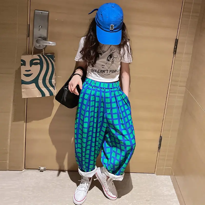 

Girls Summer Suit Net Red Fried Street Western Style Big Boy Domineering Performance Hip-hop Hip-hop Casual Pants Two-piece Tide