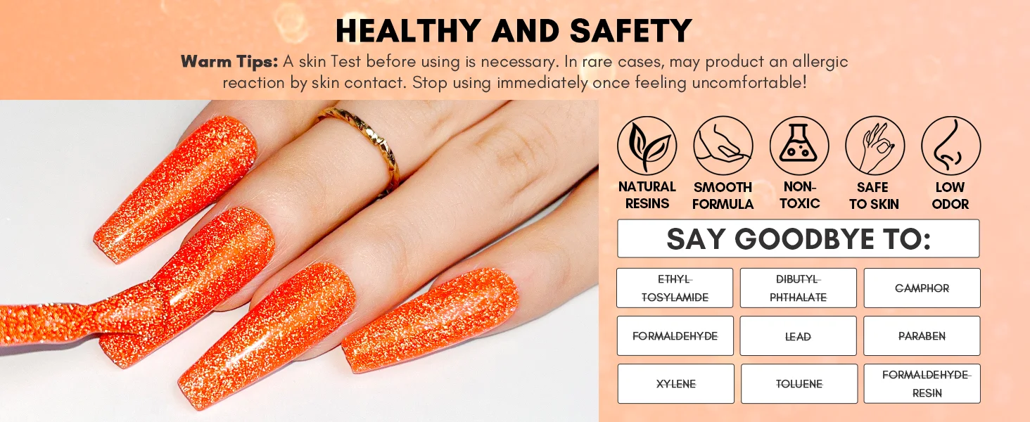 Reflective Orange Flash Diamond Gel Nail Polish