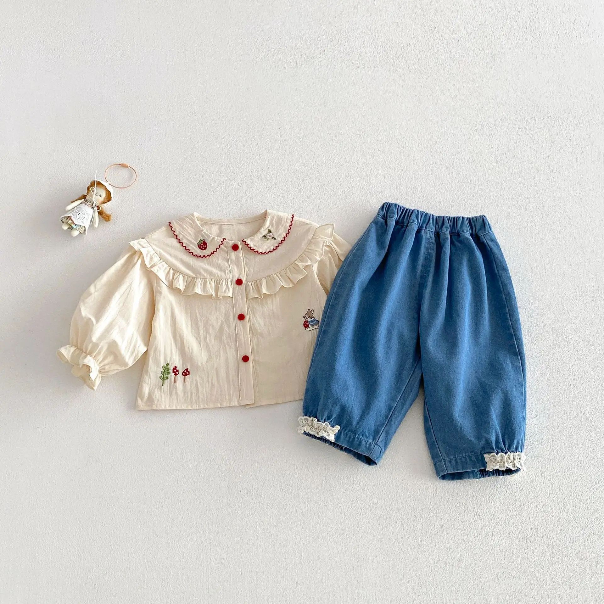 بنطلون جينز للفتيات بخصر مطاطي وحواف دانتيل للأطفال من 0-5 سنوات، موديل ربيع 2026 بأسلوب كوري، ملابس مريحة للفتيات بنطلون جينز للفتيات بخصر مطاطي وحواف دانتيل للأطفال من 0-5 سنوات، موديل ربيع 2026 بأسلوب كوري، ملابس مريحة للفتيات