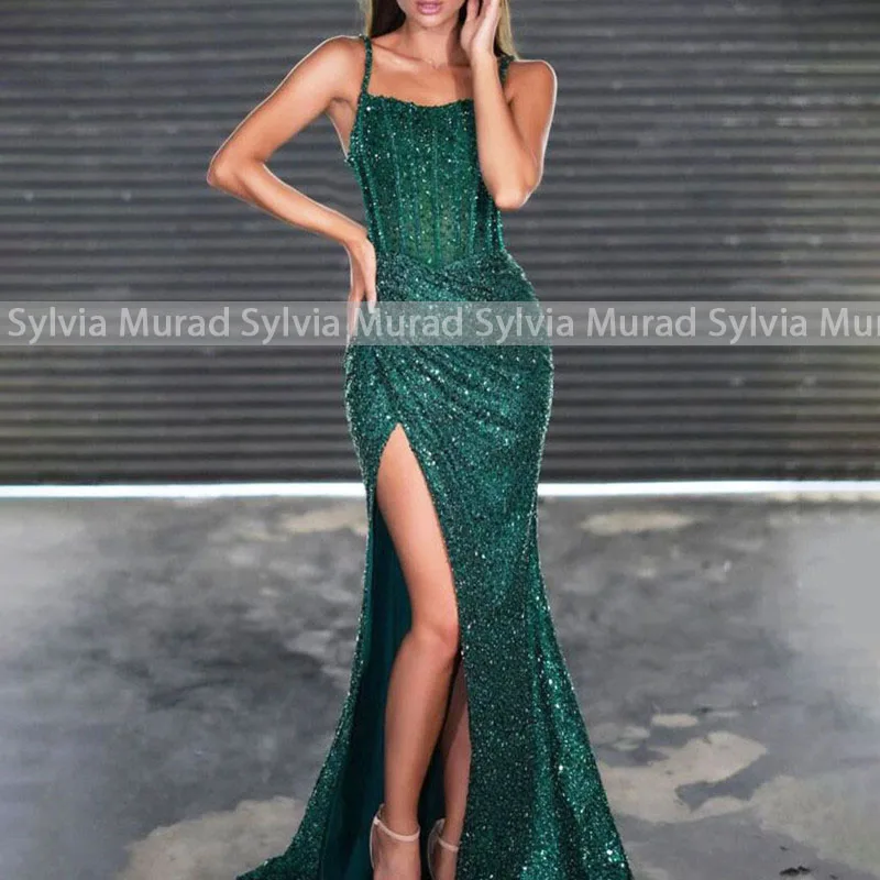 Shiny Sequins Long Evening Dress High Split Pleat Mermaid Spaghetti Straps Sleeveless Sheath Pageant Dresses Party For Women
Shiny Sequins Long Evening Dress High Split Pleat Mermaid Spaghetti Straps Sleeveless Sheath Pageant Dresses Party For Women
