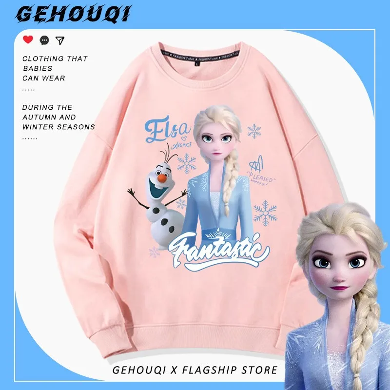 

Disney Frozen Co-branded Crewneck Hoodie Women's Clothes Girl Elsa Princess Anime Peripheral Coat Autumn