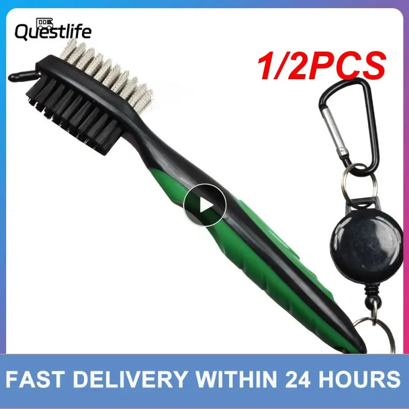 

1/2PCS Golf Club Brush Retractable Dual Sided Nylon Bristles Aluminum Carabiner Groove Cleaner Groove Cleaning Tool Kit