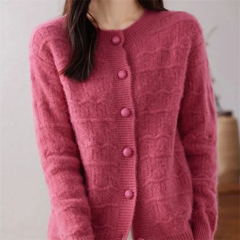 

New Autumn And Winter Sweater Cardigan Jacket Women Fashion Sweet Wearing Solid Color Round Neck Sweater Top Bottoming Shirt