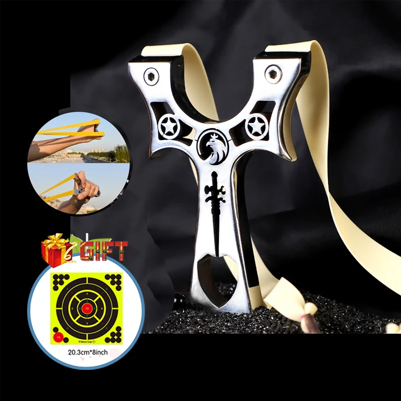 

New Stainless Steel Hunting Slingshot with Flat Rubber Band Professional Precision Shooting Catapult Outdoor Sports Accessories