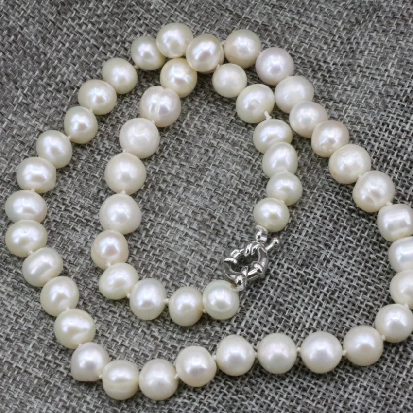 

9-10mm white freshwater natural cultured pearl nearround beads chain choker necklace for women weddings party gift 18inch