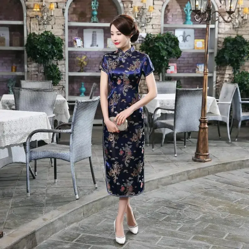 Navy blue Chinese Traditional Dress Women Satin Qipao Dragon Phenix Long Cheongsam Big Size 3XL 4XL 5XL 6XL
Navy blue Chinese Traditional Dress Women Satin Qipao Dragon Phenix Long Cheongsam Big Size 3XL 4XL 5XL 6XL