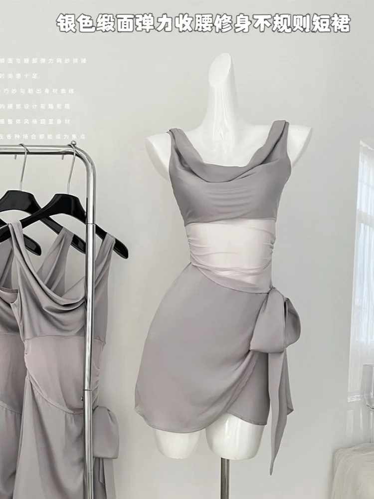 French Fashion Slim Stretch Asymmetrical Satin Dress Summer 2024 Women Swinging Collar Patchwork Bow Hollow Out One-Piece Frocks
French Fashion Slim Stretch Asymmetrical Satin Dress Summer 2024 Women Swinging Collar Patchwork Bow Hollow Out One-Piece Frocks