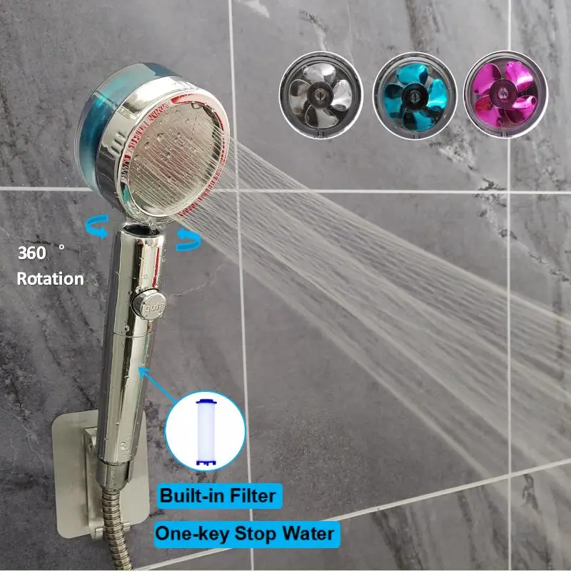 Propeller Shower Head 360 Degree Rotating With Fan High Pressure Handheld Filter Shower with Stop Button Bathroom Accessories
Propeller Shower Head 360 Degree Rotating With Fan High Pressure Handheld Filter Shower with Stop Button Bathroom Accessories