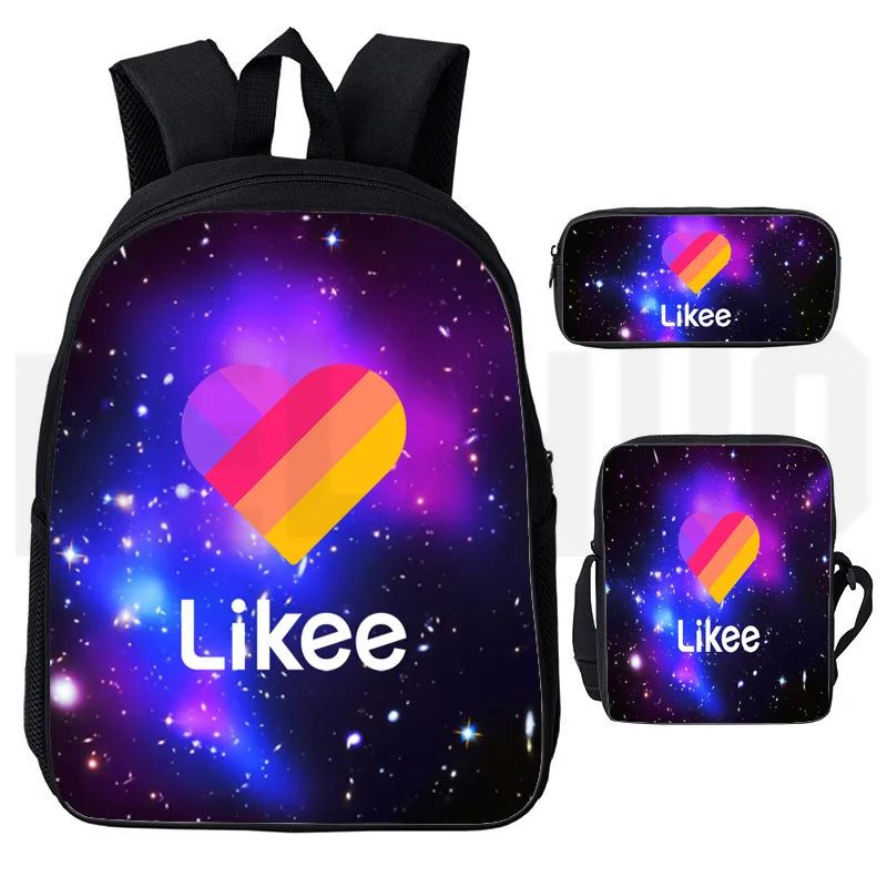 

"LIKEE 1 (Like Video)" Backpack Russia Type 3D Print Likee App Bag 3pcs/set Casual Zipper Pencil Case Funny Bagpack Bookbag