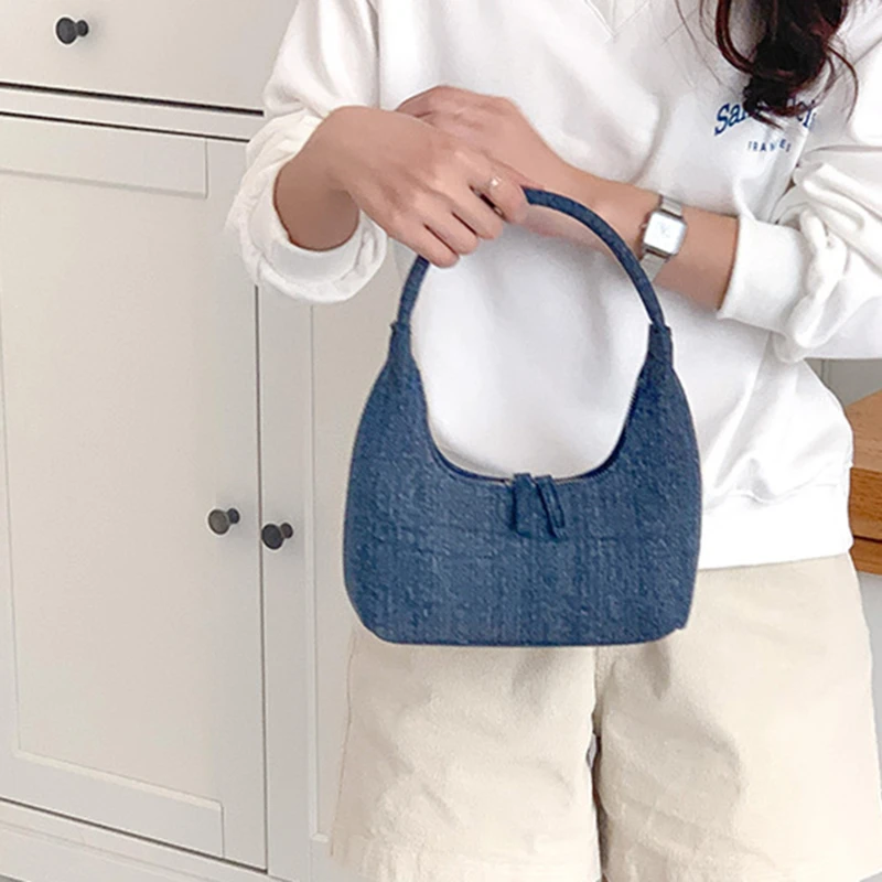 Korean Fashion Women's Handbag Denim Blue Half-moon Underarm Hobo Purse Luxury Trend Small Tote Bags For Lady 2023 New Bolsas
Korean Fashion Women's Handbag Denim Blue Half-moon Underarm Hobo Purse Luxury Trend Small Tote Bags For Lady 2023 New Bolsas