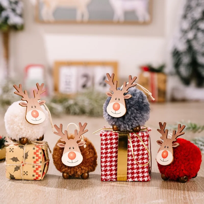 

Merry Christmas Ornament plush Deer accessory Craft New Year DIY Santa Claus Pendants Home Furnishing Tree Decoration Gifts