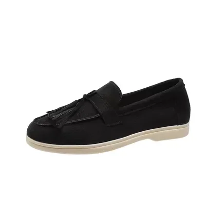 Womens Flock Thick Bottom Driving Shoes Round Toe Flock Tassel White Sole Soft Moccasines In Green Black Wide Fits Slip-On 35-45 Womens Flock Thick Bottom Driving Shoes Round Toe Flock Tassel White Sole Soft Moccasines In Green Black Wide Fits Slip-On 35-45