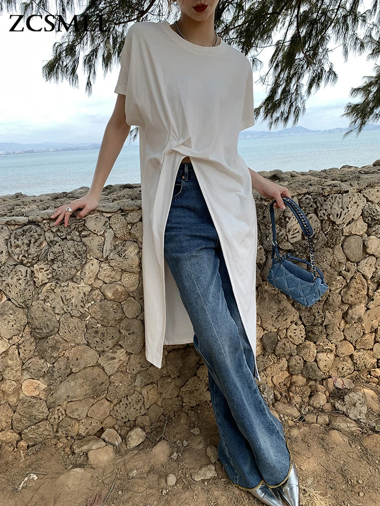 ZCSMLL Women White Hem Slit Irregular Long Big Size T-shirt New Round Neck Half Sleeve Fashion Tide Spring Summer 2022 T8646
ZCSMLL Women White Hem Slit Irregular Long Big Size T-shirt New Round Neck Half Sleeve Fashion Tide Spring Summer 2022 T8646