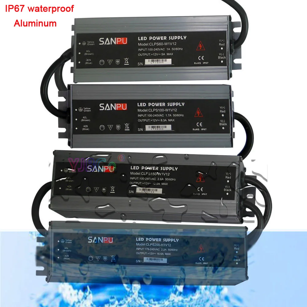 

LED ultra-thin waterproof IP67 power supply AC 110V-220V to DC12V/ DC24V transformer 45W/60W/100W/120W/150W/200W/300W led Driver