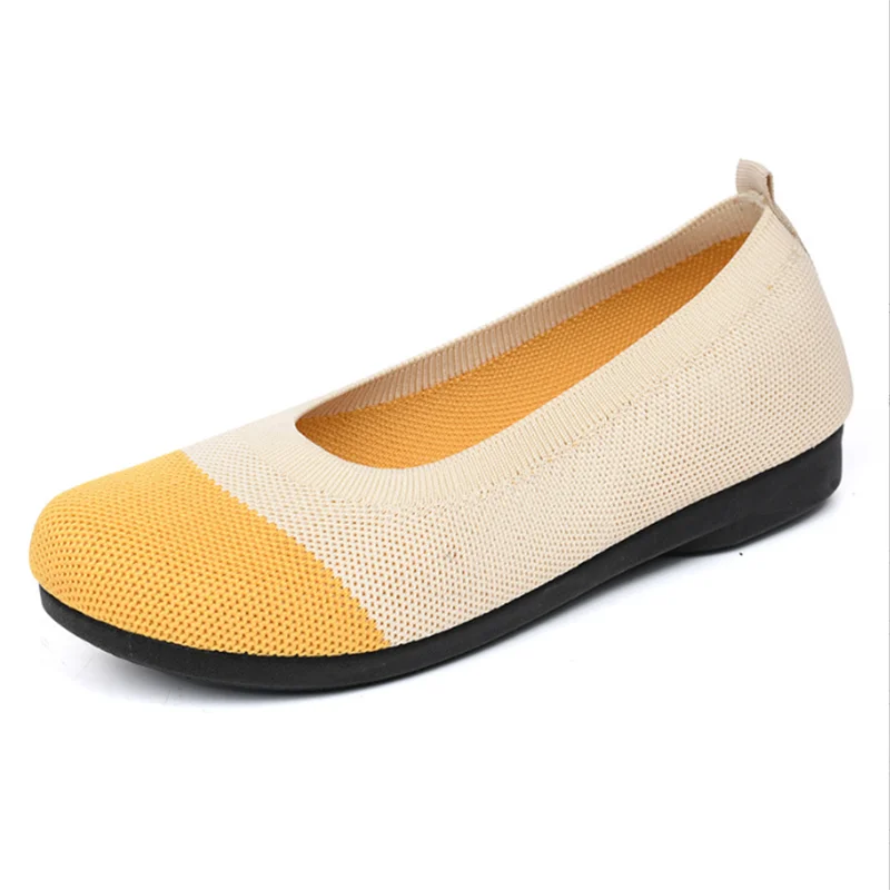 

New Women Knitted Ballet Flats Mesh Breathable Round Toe Ballerina Ladies Slip on Loafers Office Casual Flat Shallow Moccasins