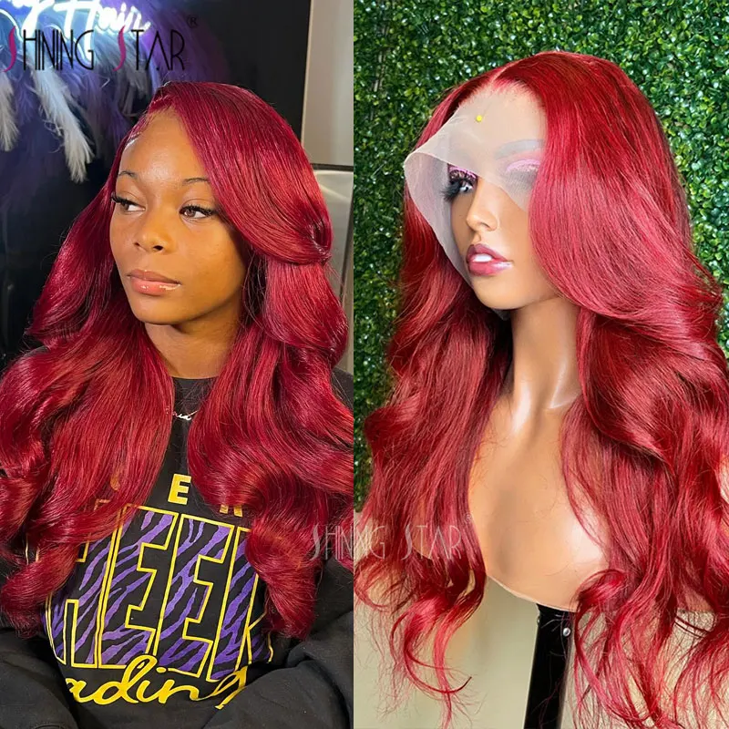 

Body Wave Wig Red Lace Front Wig 13X4 13X6 Hd Transparent Lace Frontal Wig Human Hair Pre Plucked 99J Burgundy Colored Lace Wigs