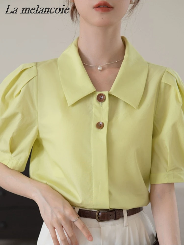 Женская блузка с пуговицами, Однотонная рубашка во французском стиле с коротким рукавом и высоким воротником, элегантная шикарная блузка свободного покроя, лето 2024
Женская блузка с пуговицами, Однотонная рубашка во французском стиле с коротким рукавом и высоким воротником, элегантная шикарная блузка свободного покроя, лето 2024
