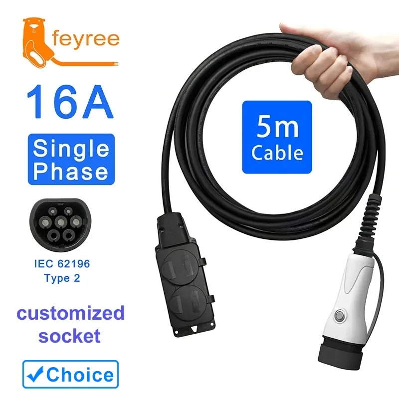 

feyree V2L Cable Electric Car Side Discharge Plug EV Charger Type2 16A with EU Socket Outdoor Power Station( Upgraded Version)