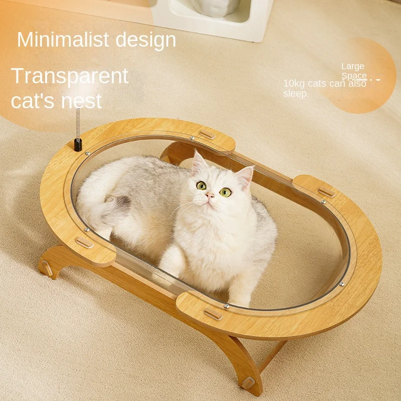

Cat Accessories Transparent Hemispheric Space Capsule Cat Nest Large Space and Moisture-proof Design Cat Beds Wooden Furniture