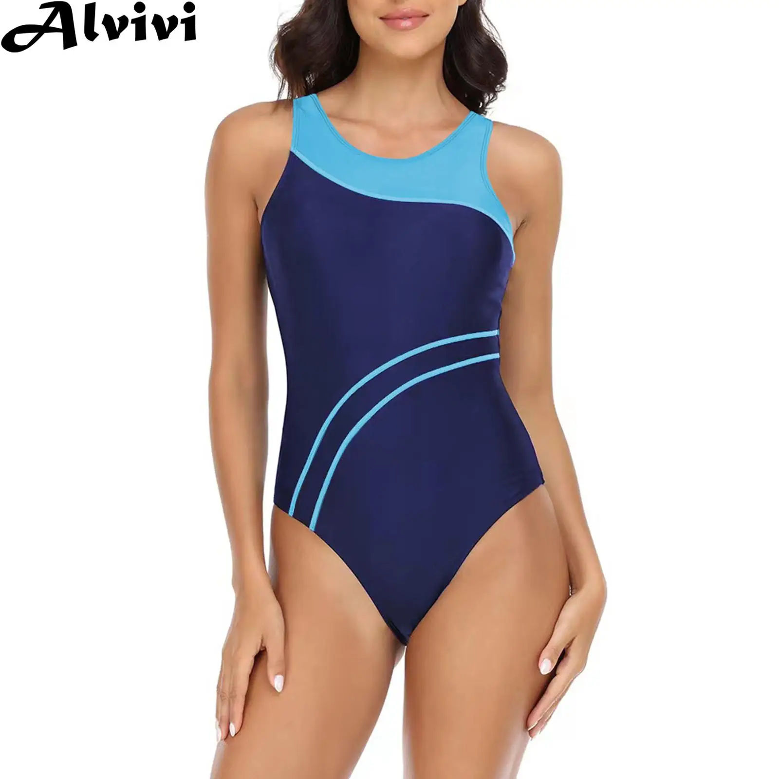 

Womens One Piece Sports Swimwear Sleeveless Cutout Racerback Bodysuit Bathing Suit Swimsuit Rash Guards Surfing Diving Costume