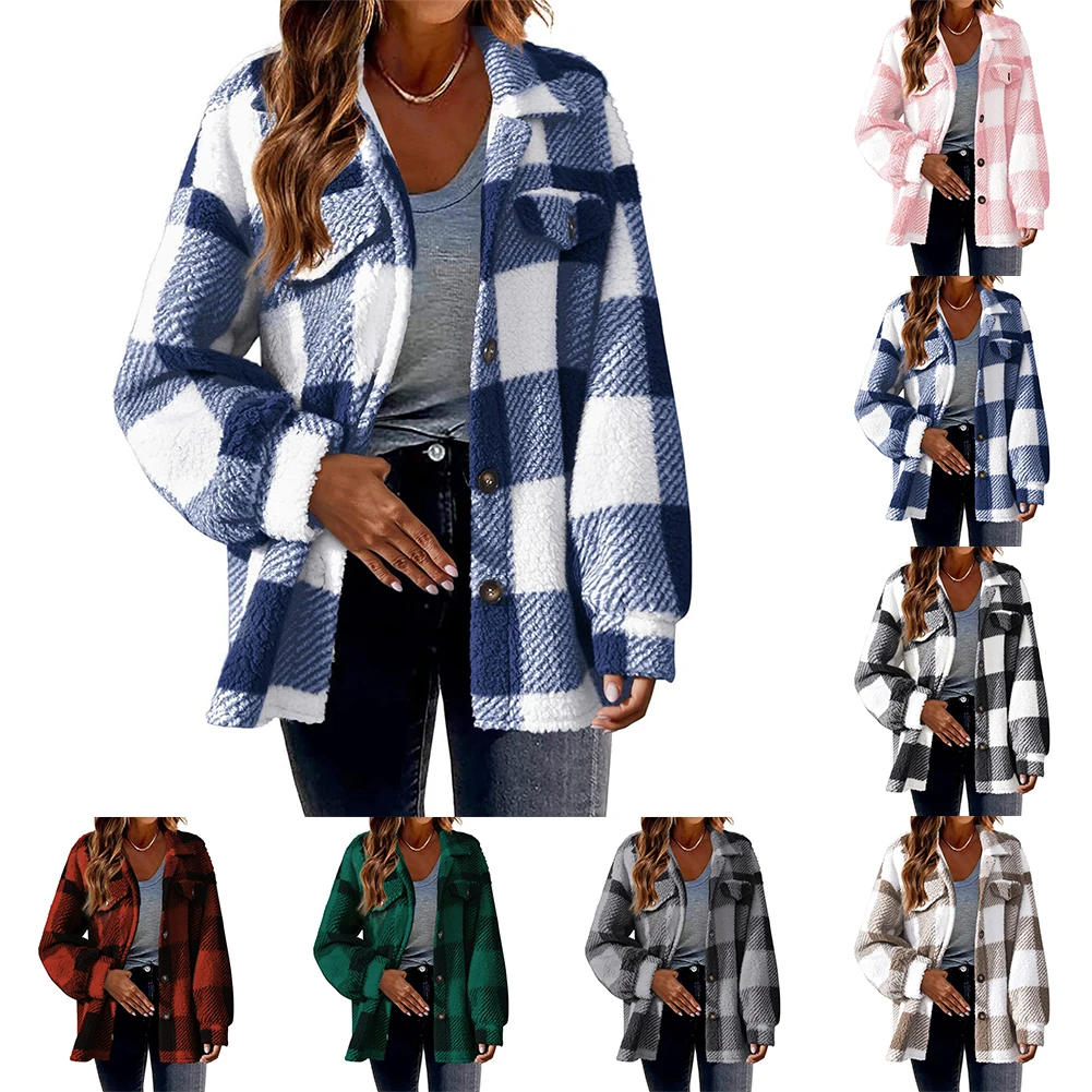 Women Check Fleece Jacket Shacket Tops Ladies Plaid Print Shirt Coat Button-Up Outwear Lapel Long-Sleeve Regular Casual
Women Check Fleece Jacket Shacket Tops Ladies Plaid Print Shirt Coat Button-Up Outwear Lapel Long-Sleeve Regular Casual