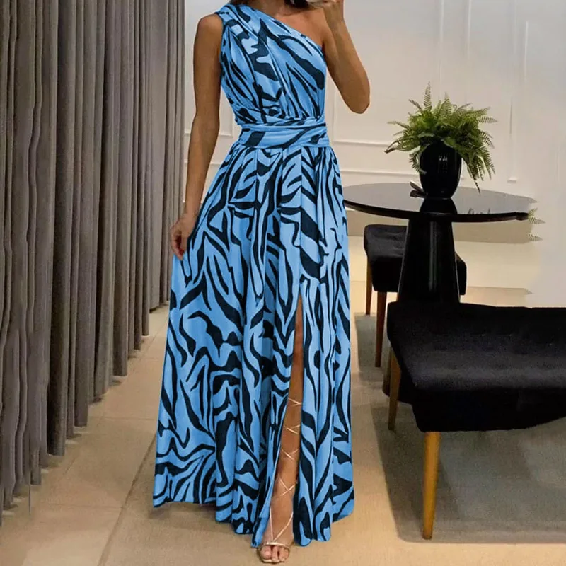 Women Maxi Dress Summer Fashion One Shoulder Sleeveless Slit Backless Nipped Waist Long Skirt Party Evening Dresses
Women Maxi Dress Summer Fashion One Shoulder Sleeveless Slit Backless Nipped Waist Long Skirt Party Evening Dresses