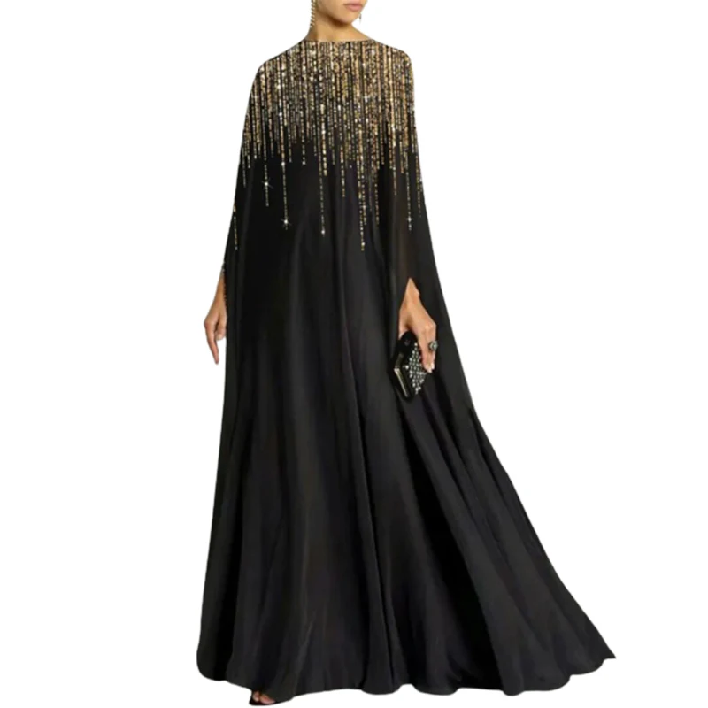 

Krismile 2024 New Elegant Luxury Glitter Party Evening Dress Womens Round-Neck Long Sleeves Banquet Prom Maxi Dresses