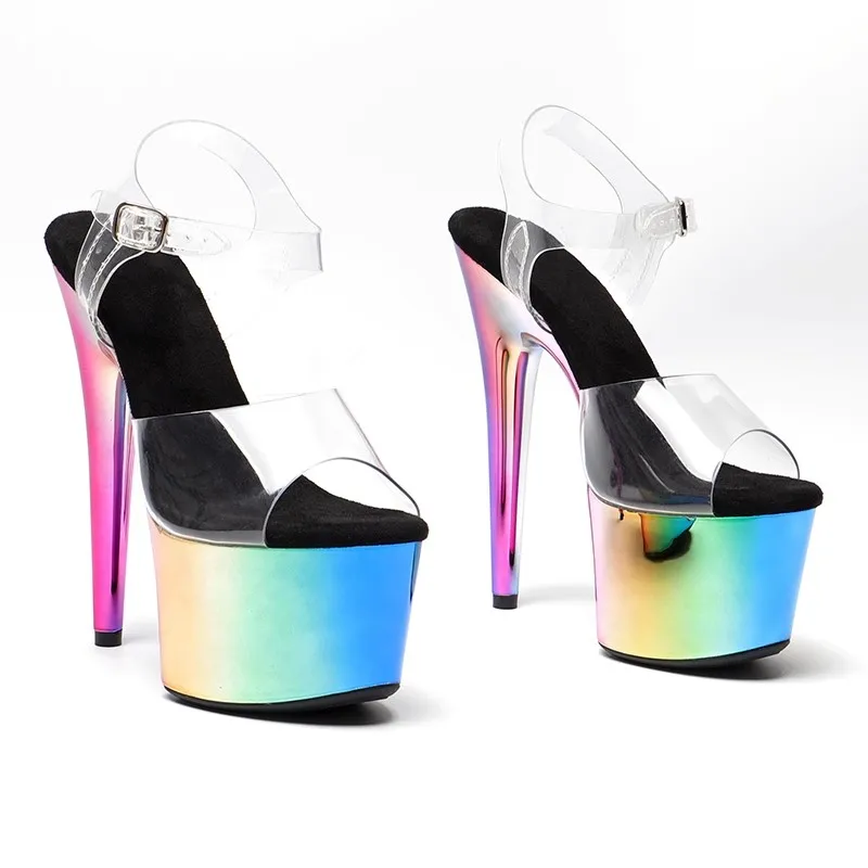 

LAIJIANJINXIA PVC Uppre New Color High Heel Sandals 17cm /7inch Sexy Model Show Shoes And Pole Dancing Shoes 107