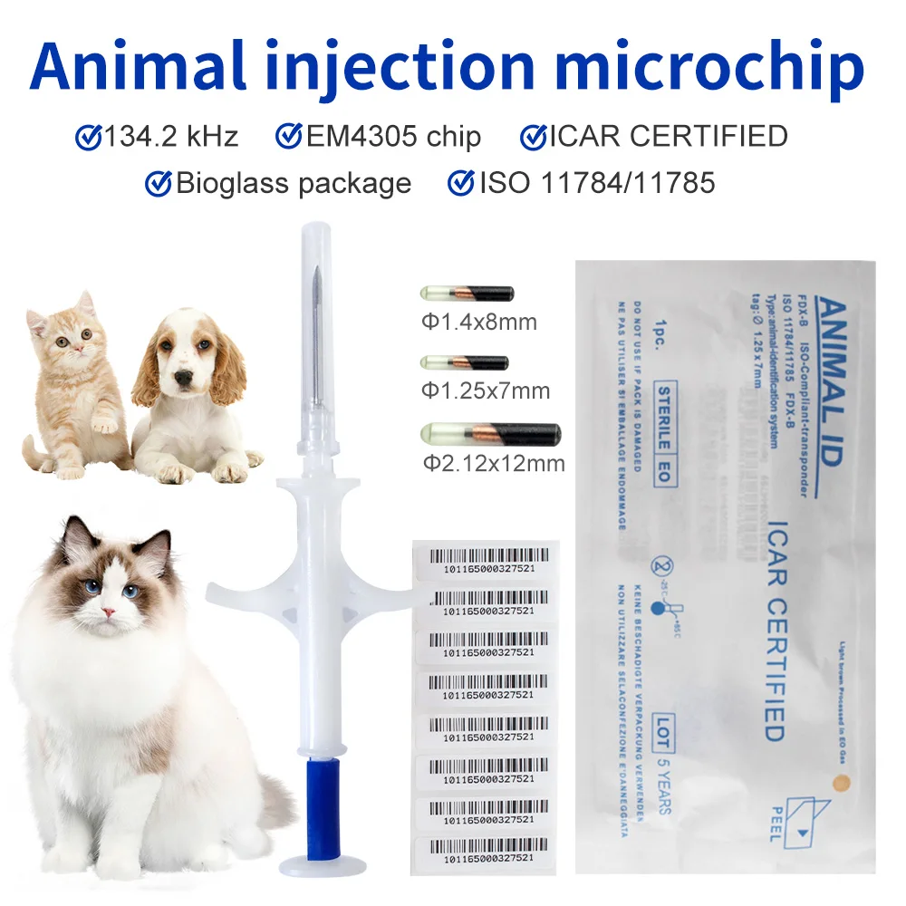 

10 Packs Pet EM4305 Microchip 134.2KHz FDX-B Animal ID Chip Animal Microchip Syringe International Standard