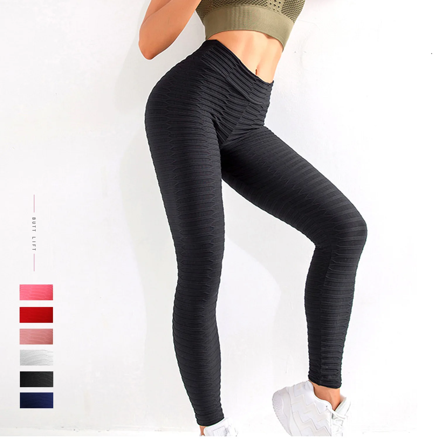 

Jacquard Leggings Honeycomb Elastic Pants High Waist Legging Breathable Slim Pants indoor Sports Gym Push Up Fitness Leggings