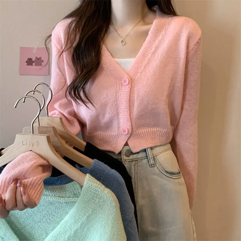 Crop Cardigan Women Slim Autumn Girlish All-match Ulzzang Tender V-neck Casual Outwear Aesthetic Classic Students Chic Clothing Crop Cardigan Women Slim Autumn Girlish All-match Ulzzang Tender V-neck Casual Outwear Aesthetic Classic Students Chic Clothing