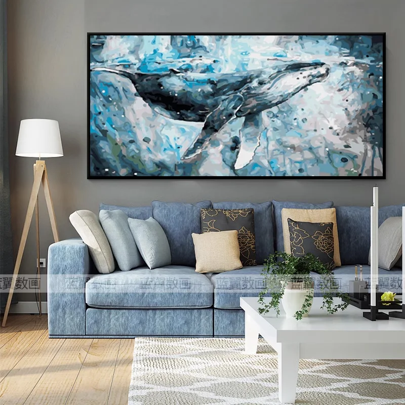 

Framed Modern Marine Animal Canvas Painting Blue Whale Wall Art Painting Living Room Bedroom Hanging Painting Home Decoration