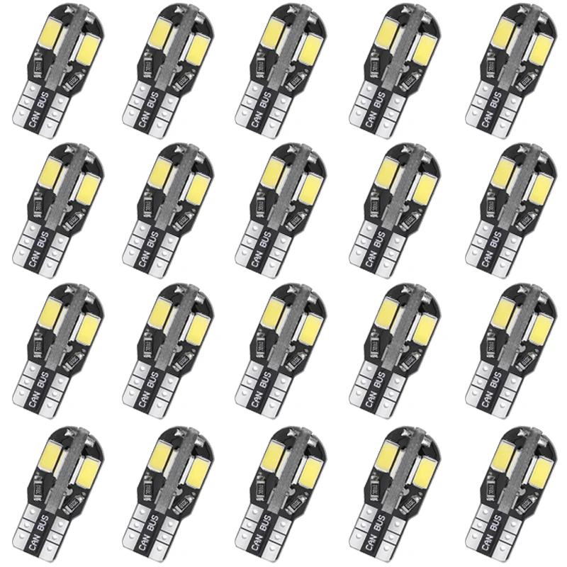 

10pcs W5W Led T10 Car Light Bulbs Canbus 5730 8SMD 12V 6000K White Auto Automobiles License Plate Lamp Dome Read DRL Bulb Style