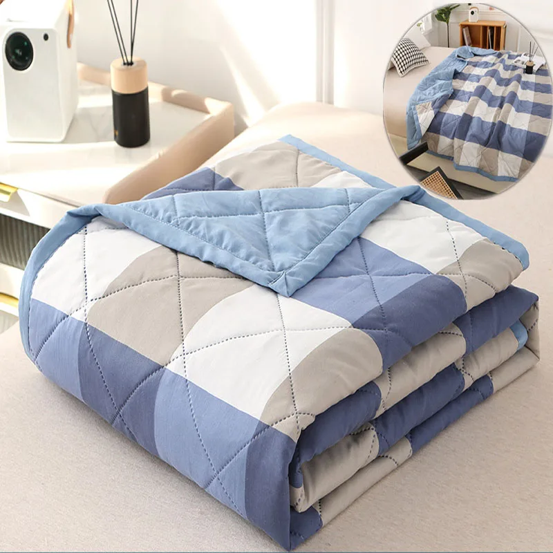 

Plaid Summer Quilt Washed Cotton Air Condition Thin Comforter Blanket Bedspread for Single Double Queen King Bed Coverlet