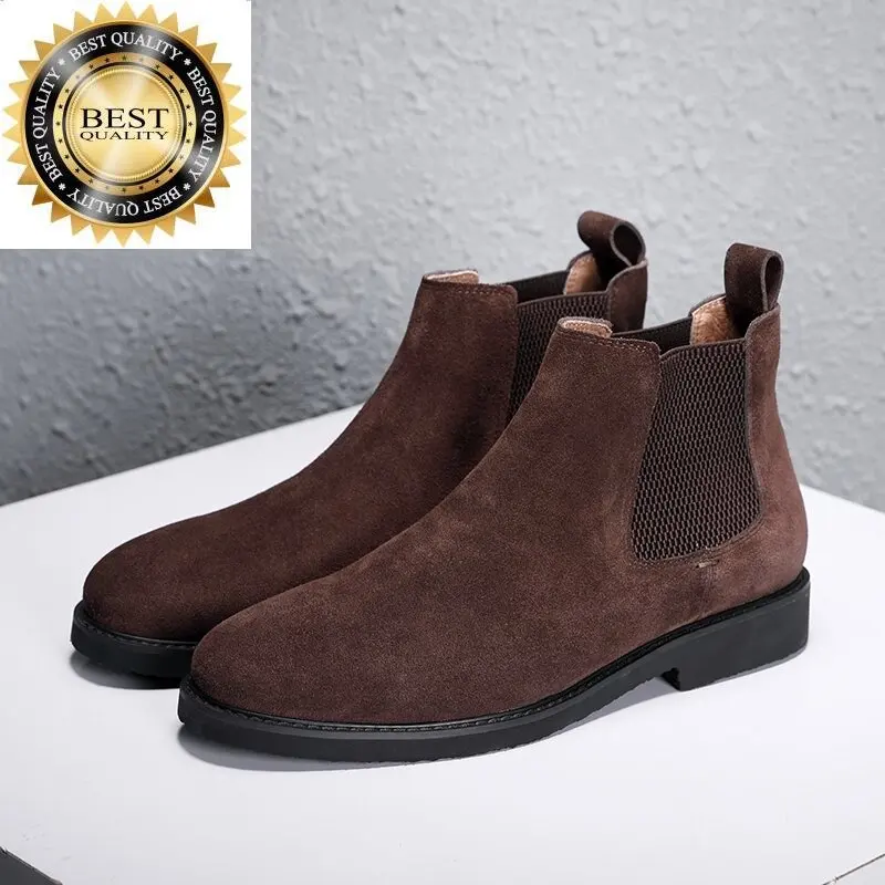 

style mens fashion chelsea England boots breathable cow suede leather shoes black brown cowboy boot handsome desert ankle botas