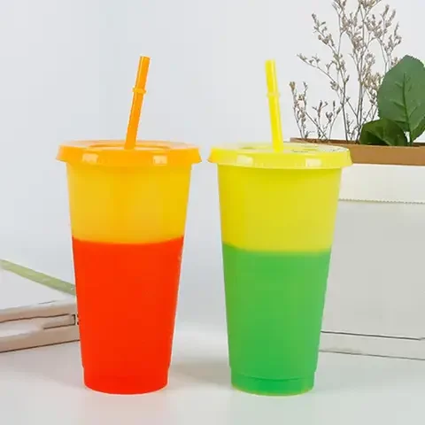 

720ml Fixed Ring Discoloration Cup Heat Insulation No Odor Cold Cup with Lid Straw for Home Color Changing