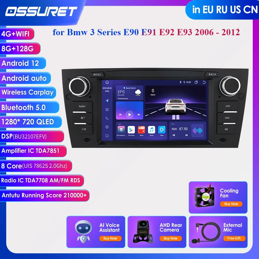 

8+128 Carplay 4G-LTE AI Voice 2Din Android Auto Radio for BMW 3 Series E90 E91 E92 E93 Car Multimedia RDS DSP GPS 2din Autoradio