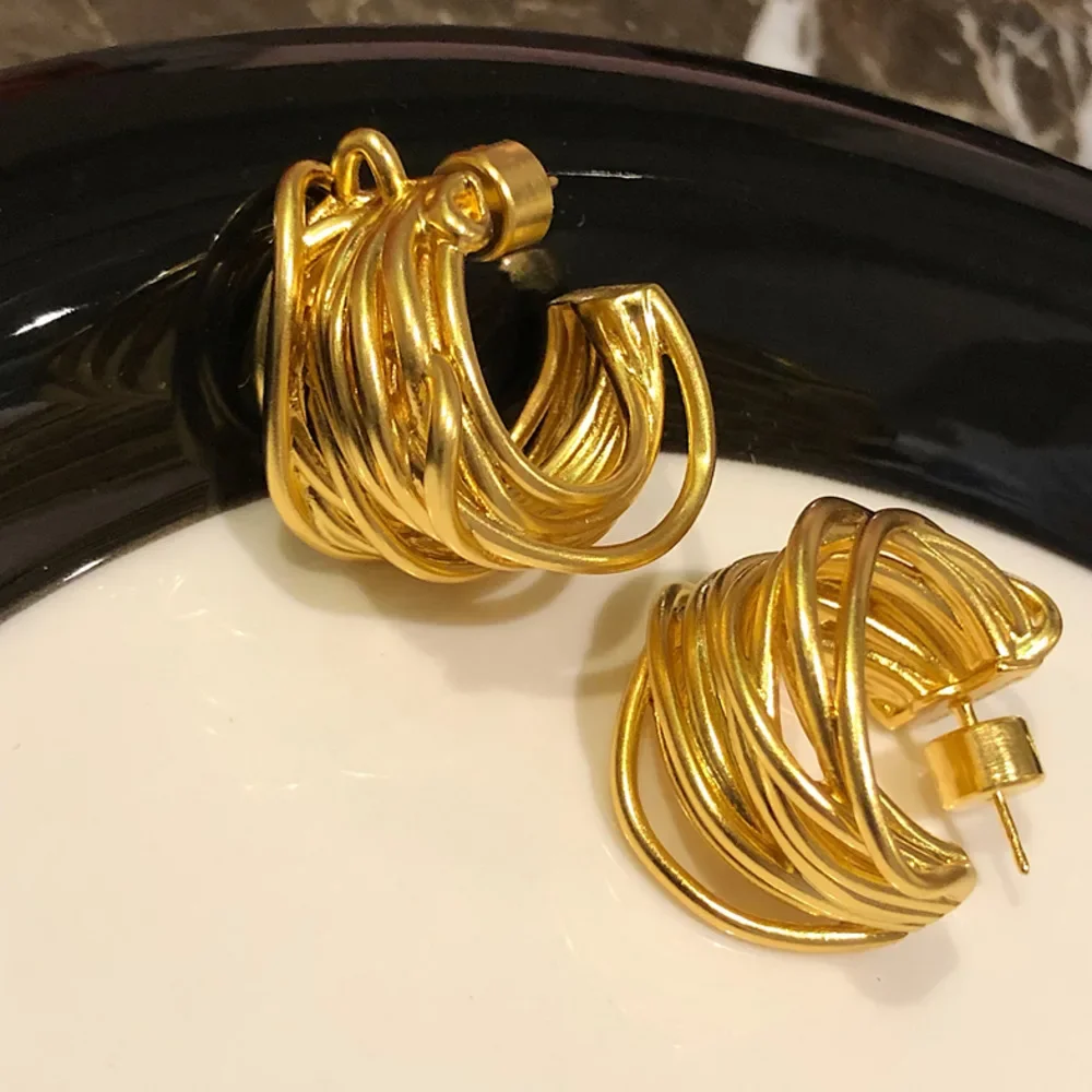 

2023 Famous Designer Brand Personality Exaggerated Irregular 24K Gold Twisted Earrings Women Luxury Jewelry Party Model Runway