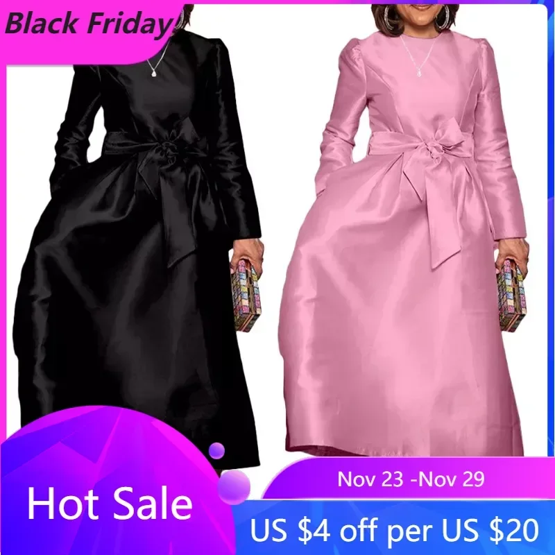 

African Party Dresses for Women Autumn Winter Africa Long Sleeve O-neck Black Pink Long Maxi Dress Dashiki Africa Clothing M-3XL