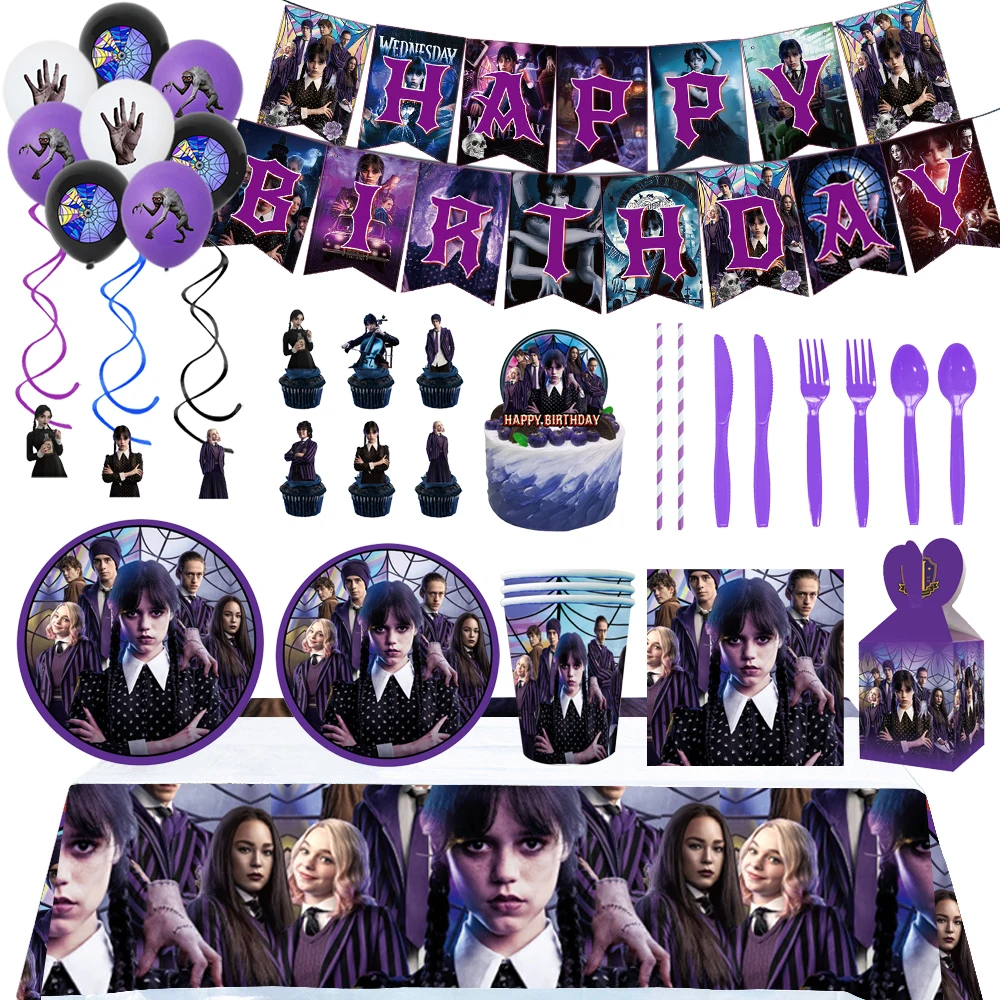 Horror Fantasy Drama Wednesday Disney Addams Birthday Celebration Party Decoration Bisposable Tableware Balloon Banner Girl Gift
Horror Fantasy Drama Wednesday Disney Addams Birthday Celebration Party Decoration Bisposable Tableware Balloon Banner Girl Gift