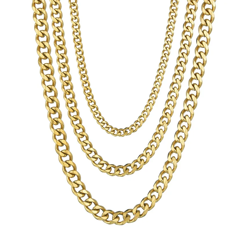 

Stainless Steel HipHop Jewelry 18K Gold Plated NK Cuban Link Chain Necklace For Women Men