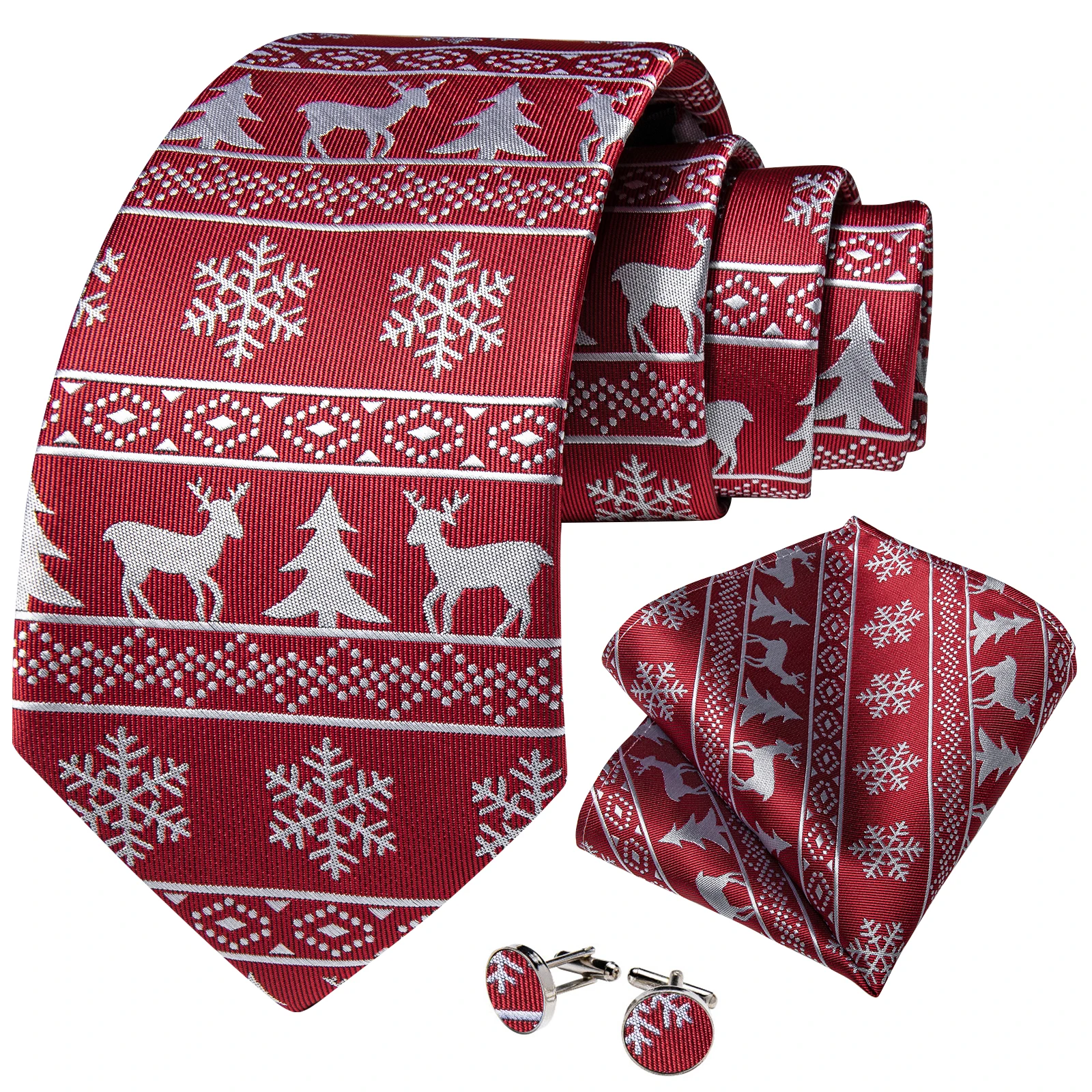 Fashion Silver Snowflake Reindeer Red Christmas Ties for Men Silk Jacquard 8cm Neck Tie Set Pocket Square Cufflinks Gift DiBanGu
Fashion Silver Snowflake Reindeer Red Christmas Ties for Men Silk Jacquard 8cm Neck Tie Set Pocket Square Cufflinks Gift DiBanGu