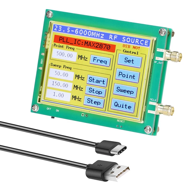 MAX2870 23.5-6000Mhz 0.5PPM Low Noise Signal Generator Touchable Screen PC Software Control PLL VCO
MAX2870 23.5-6000Mhz 0.5PPM Low Noise Signal Generator Touchable Screen PC Software Control PLL VCO