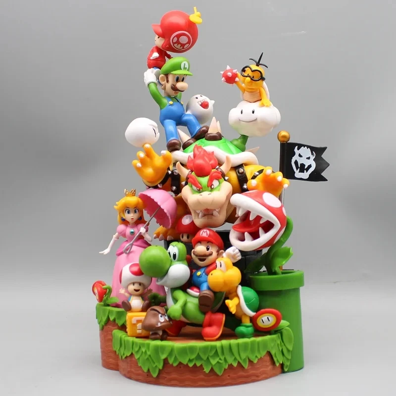 

27cm Super Mario Bros Family Portraits Figure Super Mario Bros Anime Figures Plumber Statue Figurine Action Model Doll Toys Gift