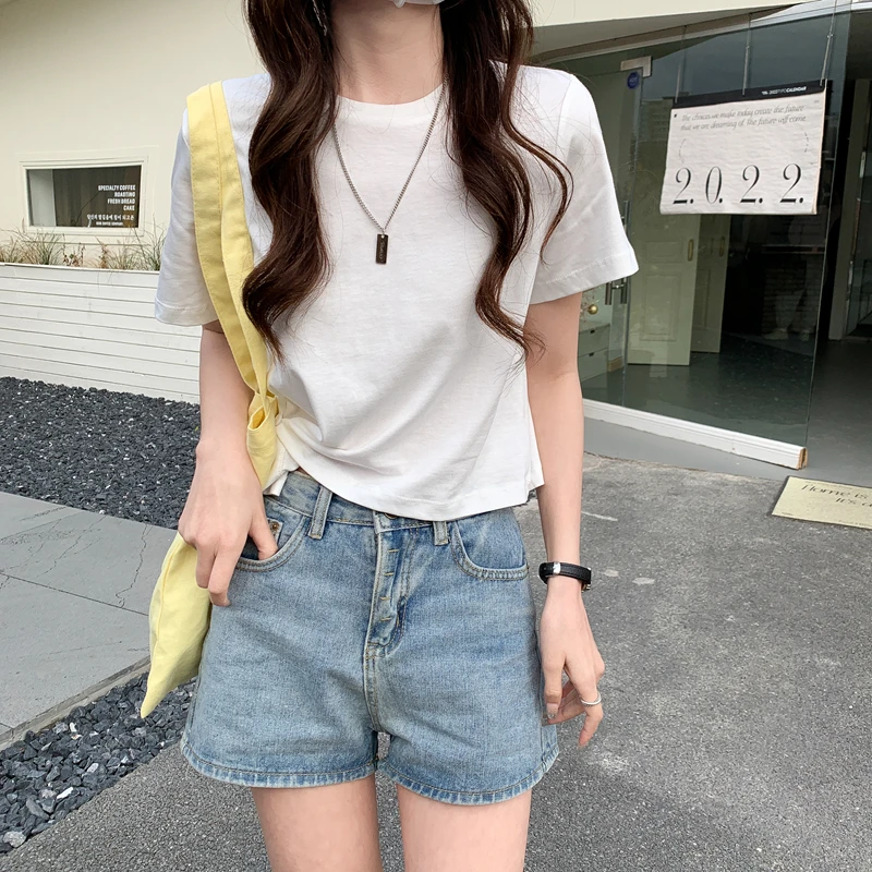 Summer Korean shoulder solid color short versatile design short sleeved women's top T-shirt
Summer Korean shoulder solid color short versatile design short sleeved women's top T-shirt