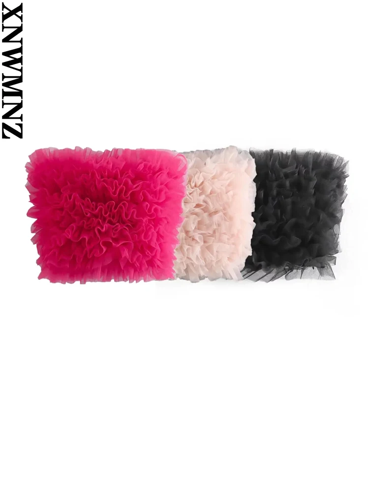

XNWMNZ 2022, женская мода, пикантные вязаные укороченные топы из тюля, винтажные топы с прямым вырезом и боковой молнией, женские шикарные майки