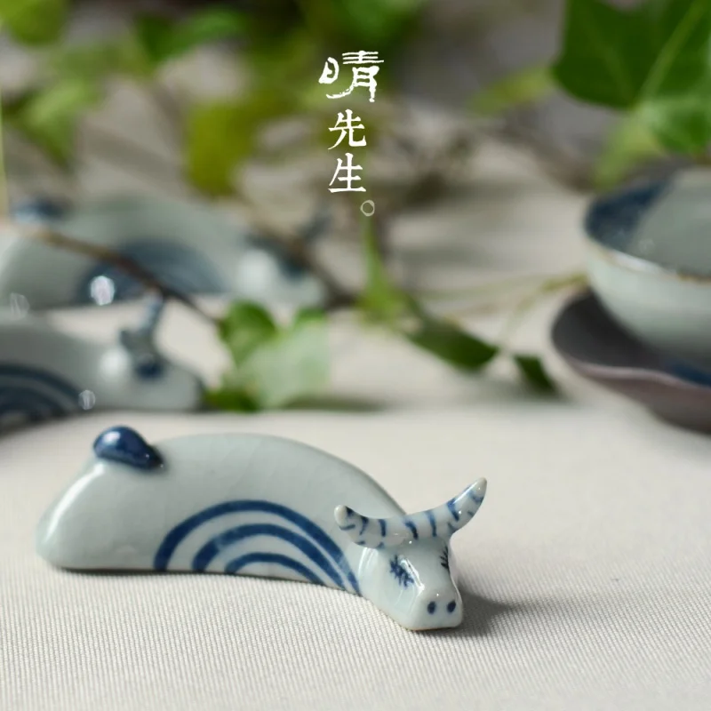 

Ru Ware Underglaze Blue and White Tea Ornaments Decoration Kung Fu Tea Set Tea Tray Utensils Tea Ceremony Beauty Cow Tea Set Cel