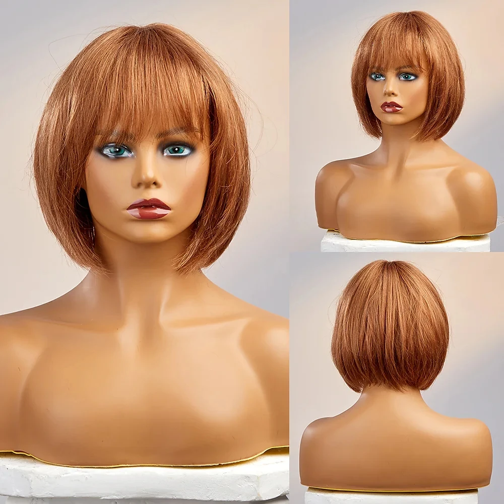 

Synthetic Hair Costume Wig Short Straight Natural Straight Bob Layered Haircut Neat Bang With Bangs