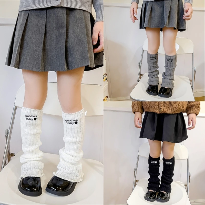 

Stylish Leg Warmer Solid Color Long Tube Socks Love Heart Embroidery Sock Sleeve Stackable Socks for 3-10T Girls Dropship