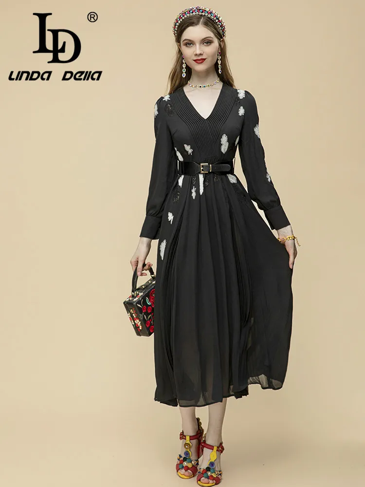 LD LINDA DELLA 2023 Fashion Runway Summer Dress Women V-neck Belted Embroidery Black Long sleeve Vintage Party Midi Dress
LD LINDA DELLA 2023 Fashion Runway Summer Dress Women V-neck Belted Embroidery Black Long sleeve Vintage Party Midi Dress